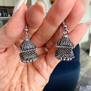 Ethnic Indian Wear Silver-Tone Ornate Jhumka Earrings